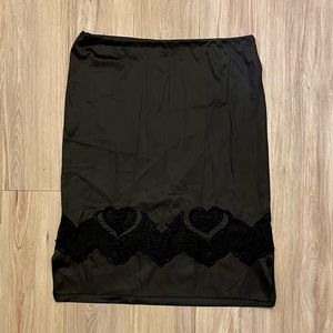 Vintage Black Slip Skirt with Heart Lace Detail